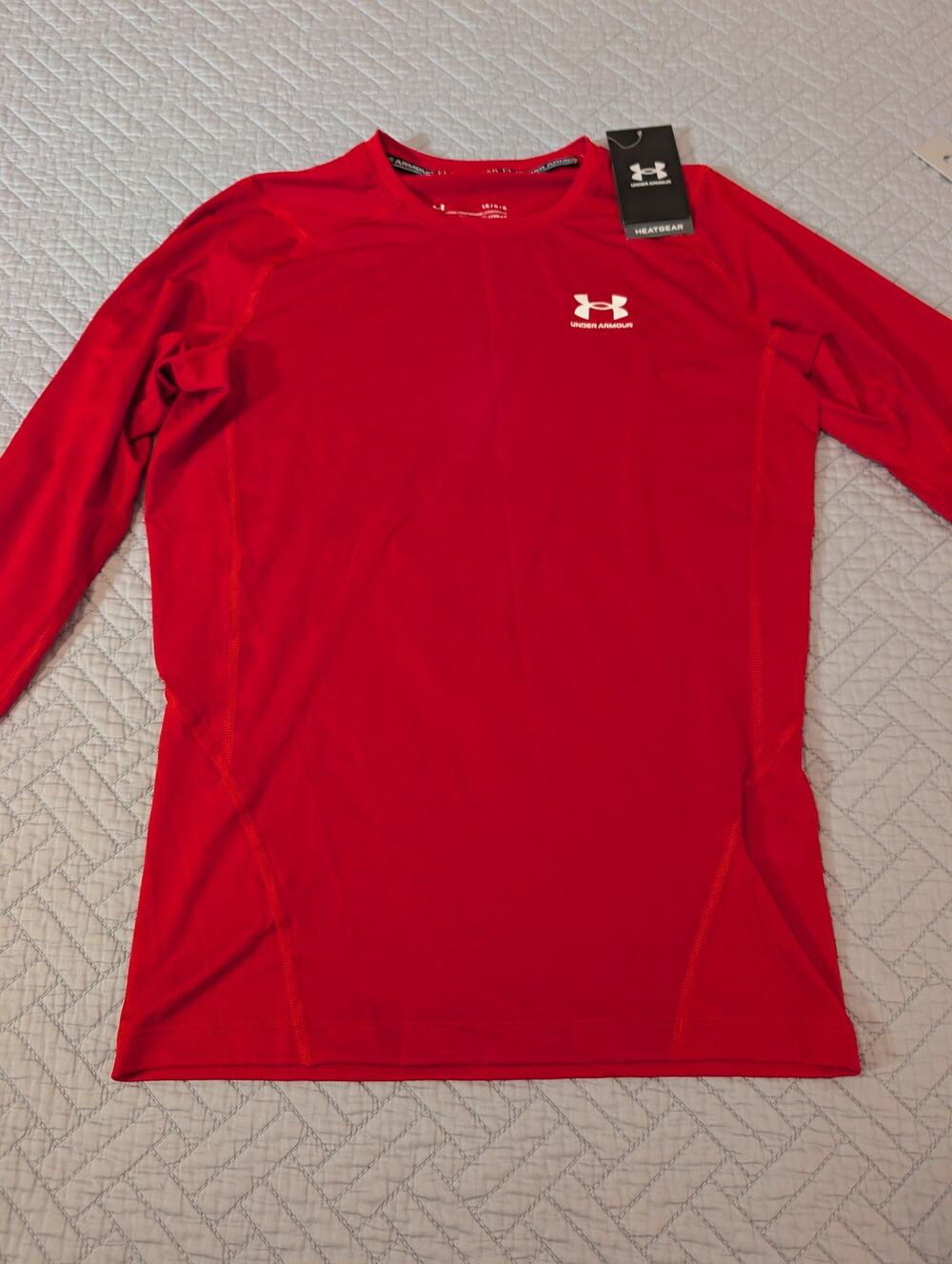 NWT Under Armour Heatgear Men's Large Red Compression Long Sleeve Shirt (0925)